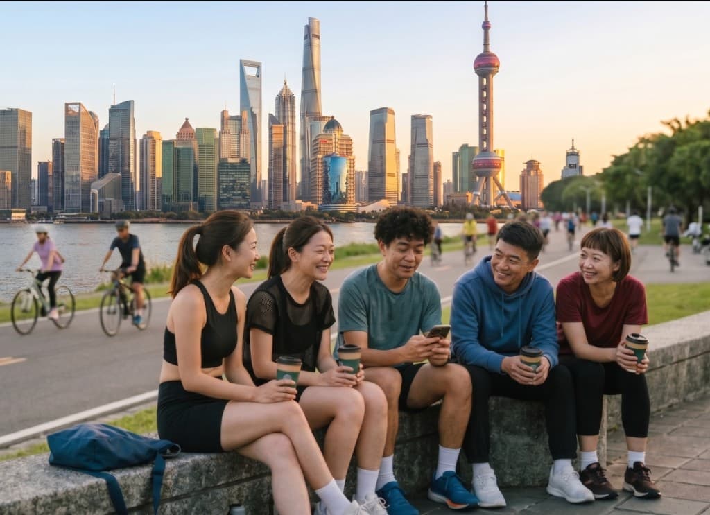 江畔运动后的伙伴相聚,彼此认同与支持的成长社区场景